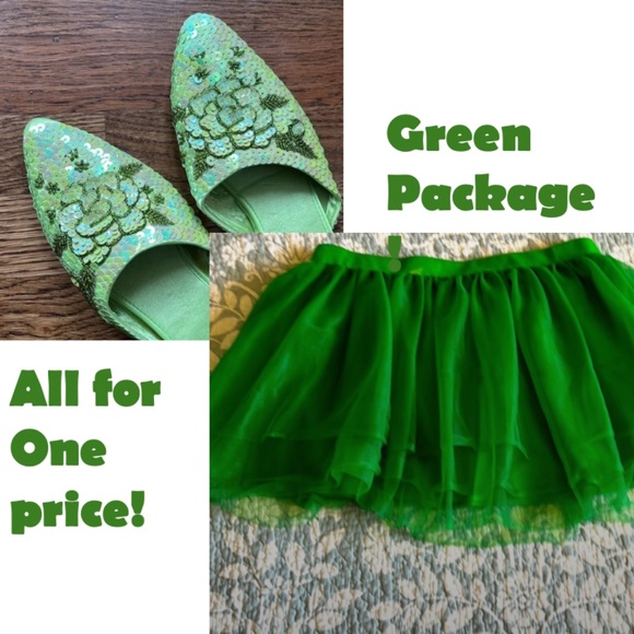 Fluffy fairy tutu comes with Lime Green Sequin/Beaded Women's Mules Slippers - Picture 1 of 9